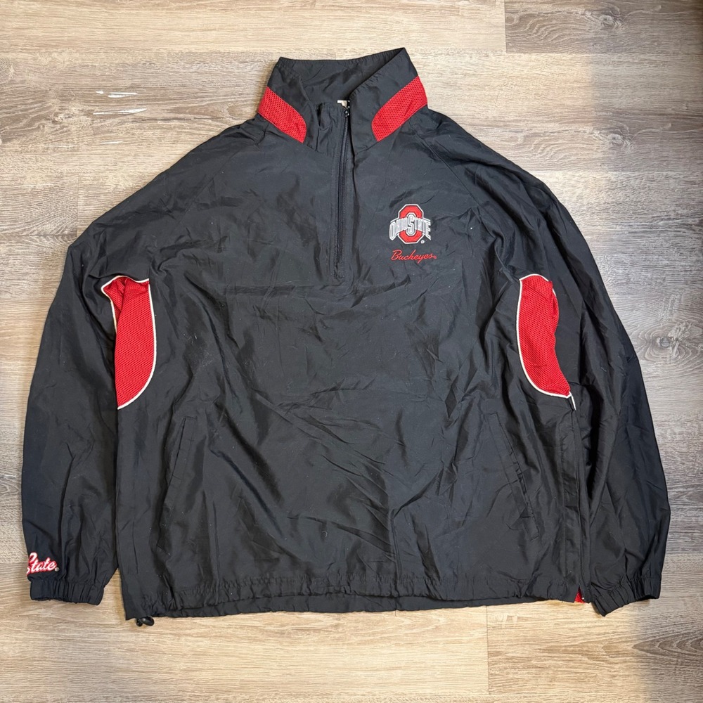 Vintage Red Oak Ohio State Buckeyes Quarter Zip Windbreaker Black Red Large